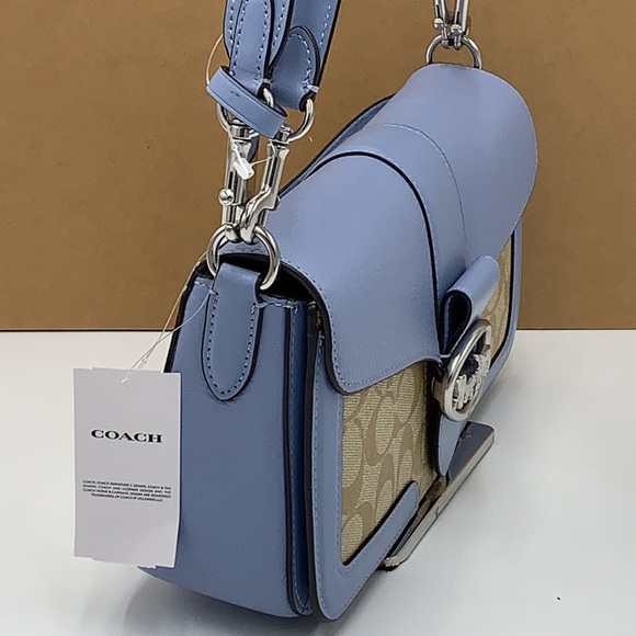 COACH Georgie Shoulder Bag In Signature Canvas 
Silver/Light Khaki/Marble Blue - Picture 13 of 16